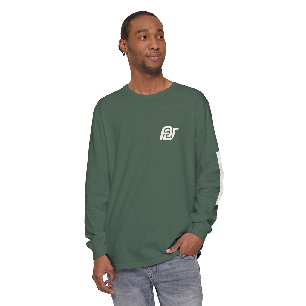 FDT Redaction Long Sleeve in Blue Spruce, front view on a person (supplier mockup)