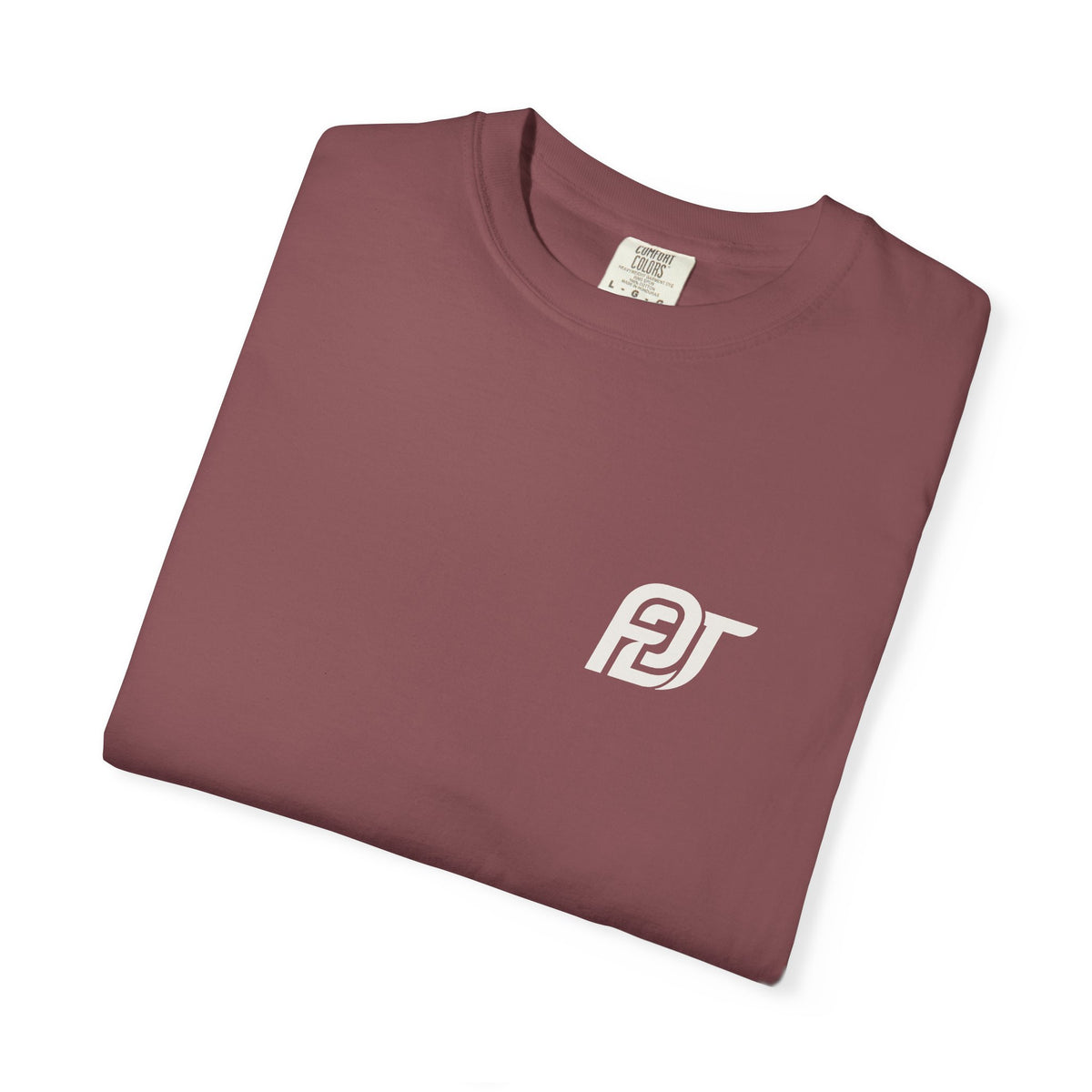 FDT Redaction Tee in Brick, folded view (supplier mockup)