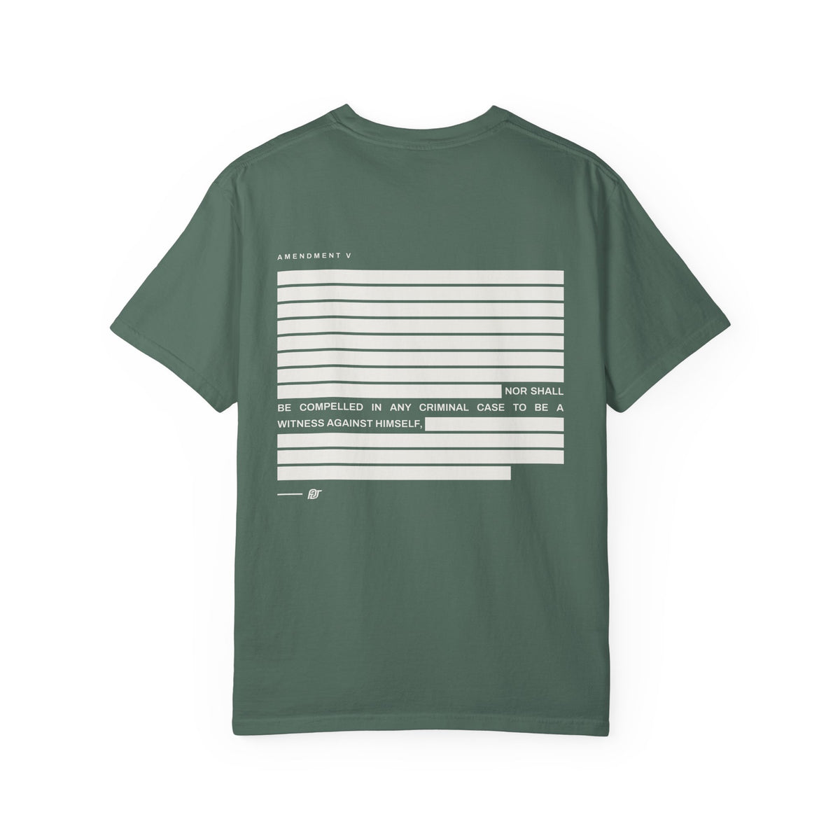 FDT Redaction Tee in Blue Spruce, back view (supplier mockup)