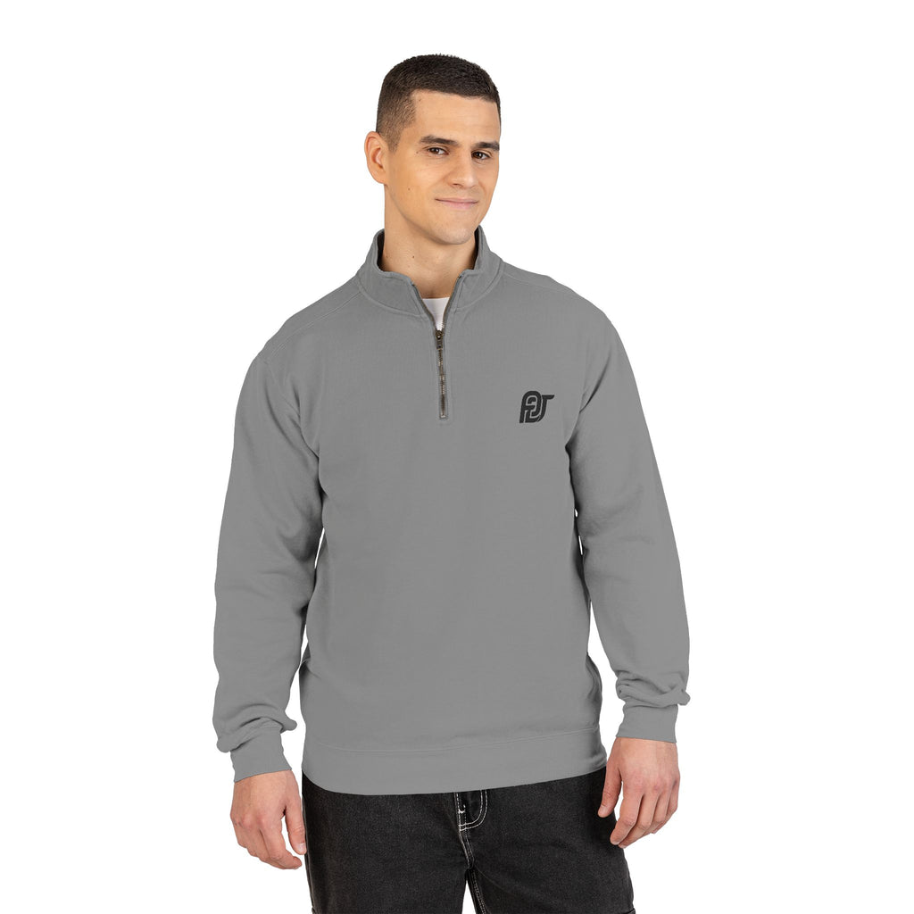 FDT Quarter Zip in Grey, front view on a person (supplier mockup)