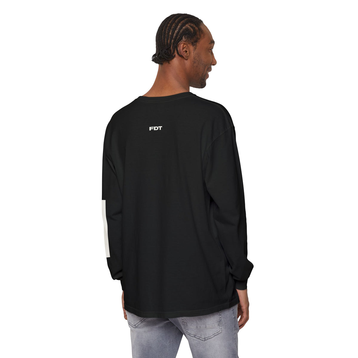 FDT Redaction Long Sleeve in Black, back view on a person (supplier mockup)