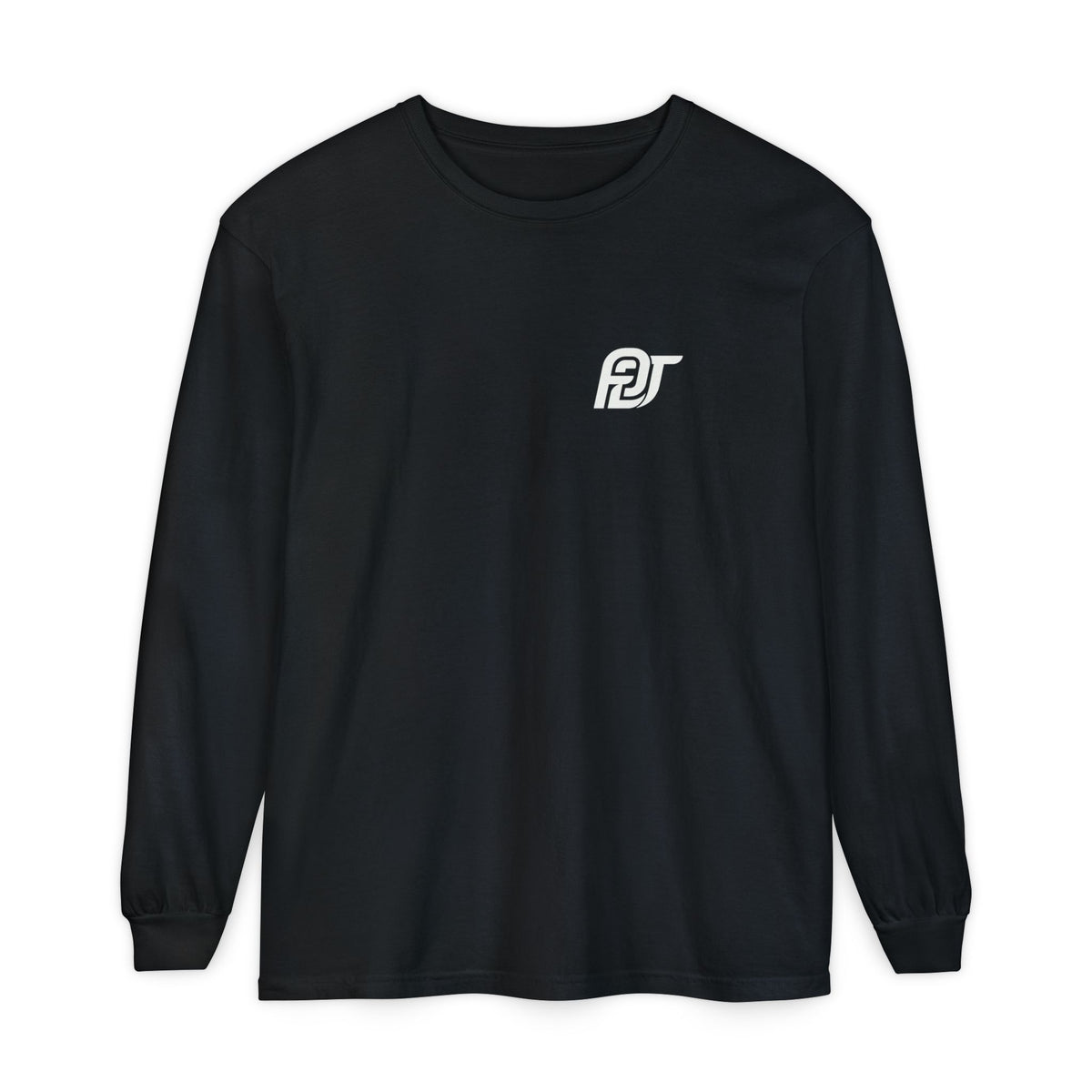 FDT Long Sleeve Tee in Black, front view (supplier mockup)