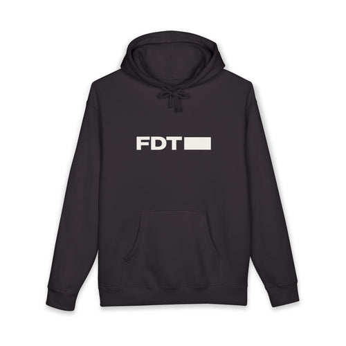 FDT Redacted Hoodie in Black, front view (supplier mockup)