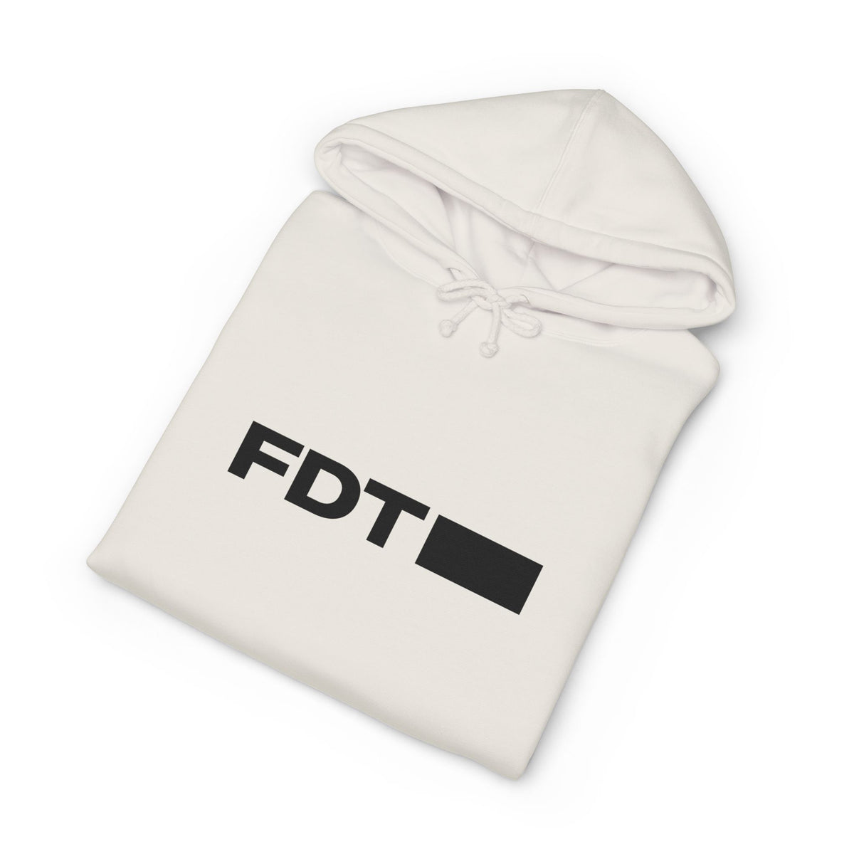 FDT Redacted Hoodie in Bone, folded view (supplier mockup)