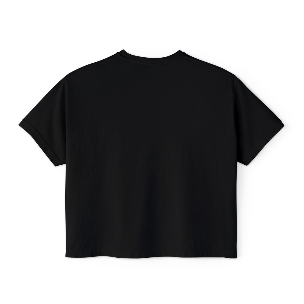 FDT Women's Boxy Tee in Black, back view (supplier mockup)