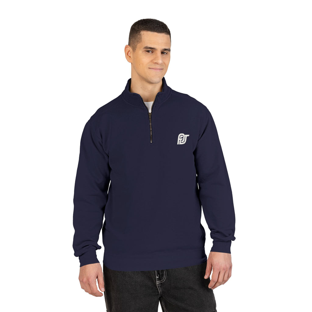 FDT Quarter Zip in True Navy, front view on a person (supplier mockup)