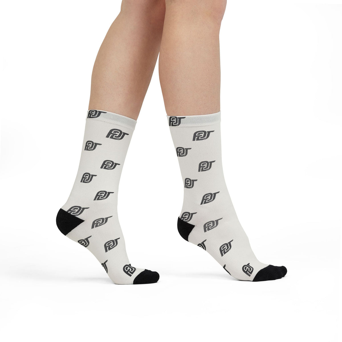 FDT Monogram Sock, right side view on a person (supplier mockup)