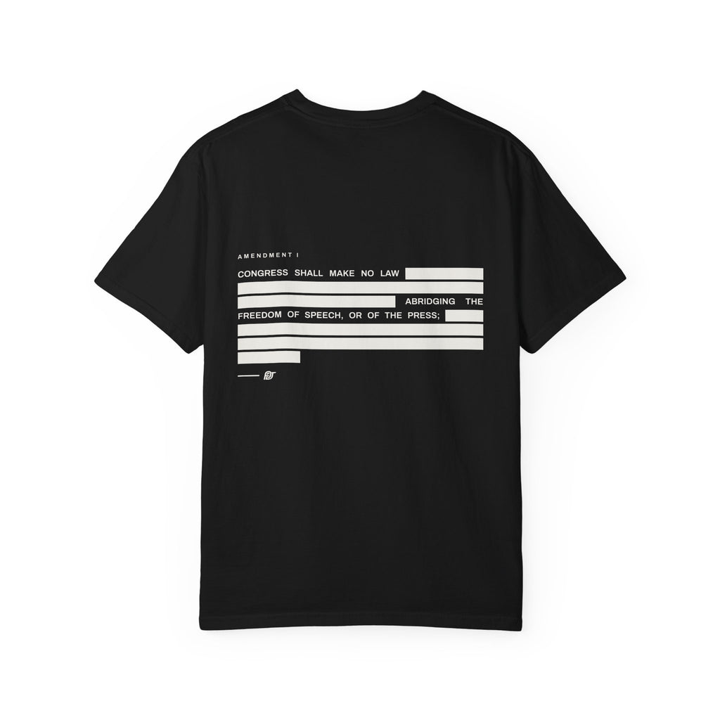 FDT Amendment Tee in Black, back view (supplier mockup)