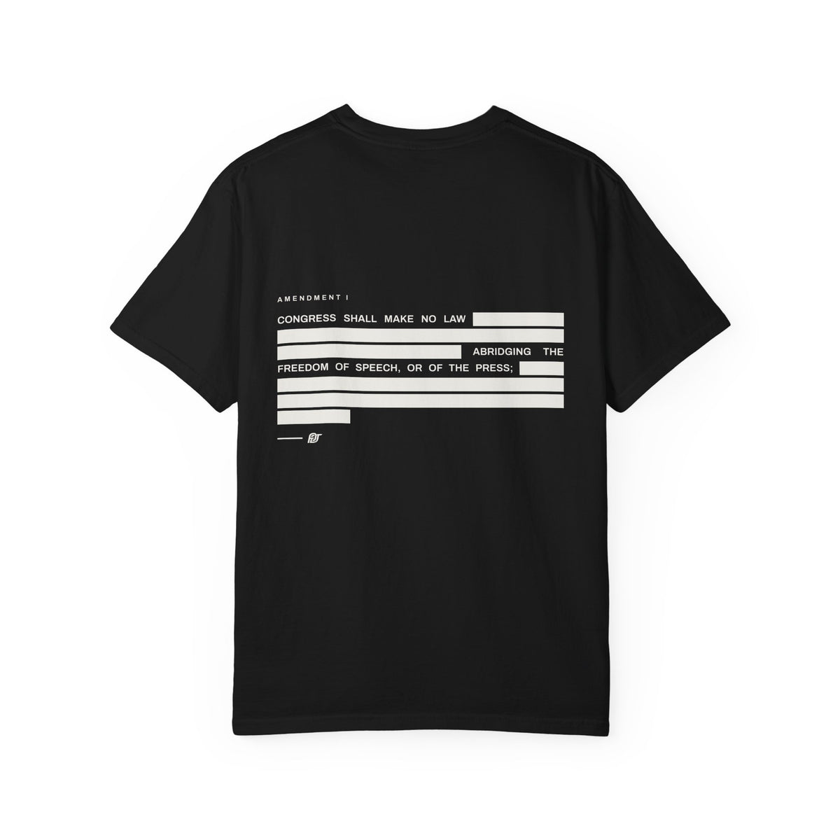 FDT Amendment Tee in Black, back view (supplier mockup)