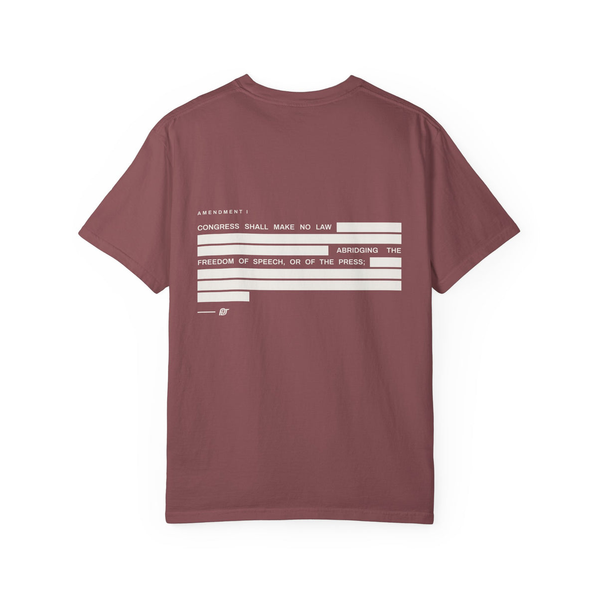 FDT Amendment Tee in Brick, back view (supplier mockup)