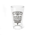 The “Conclusion” 16oz pint glass by PT Brewco — front view of the etched design