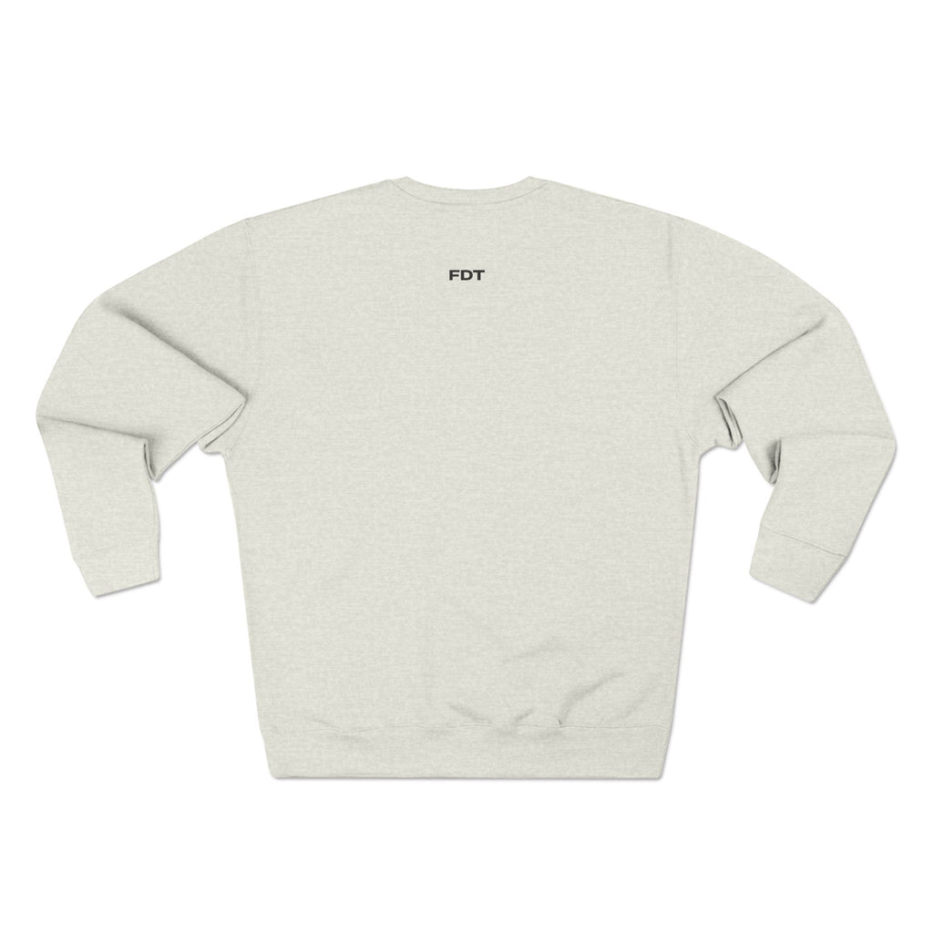 FDT Heavyweight Crewneck in Oatmeal Heather, back view (supplier mockup)