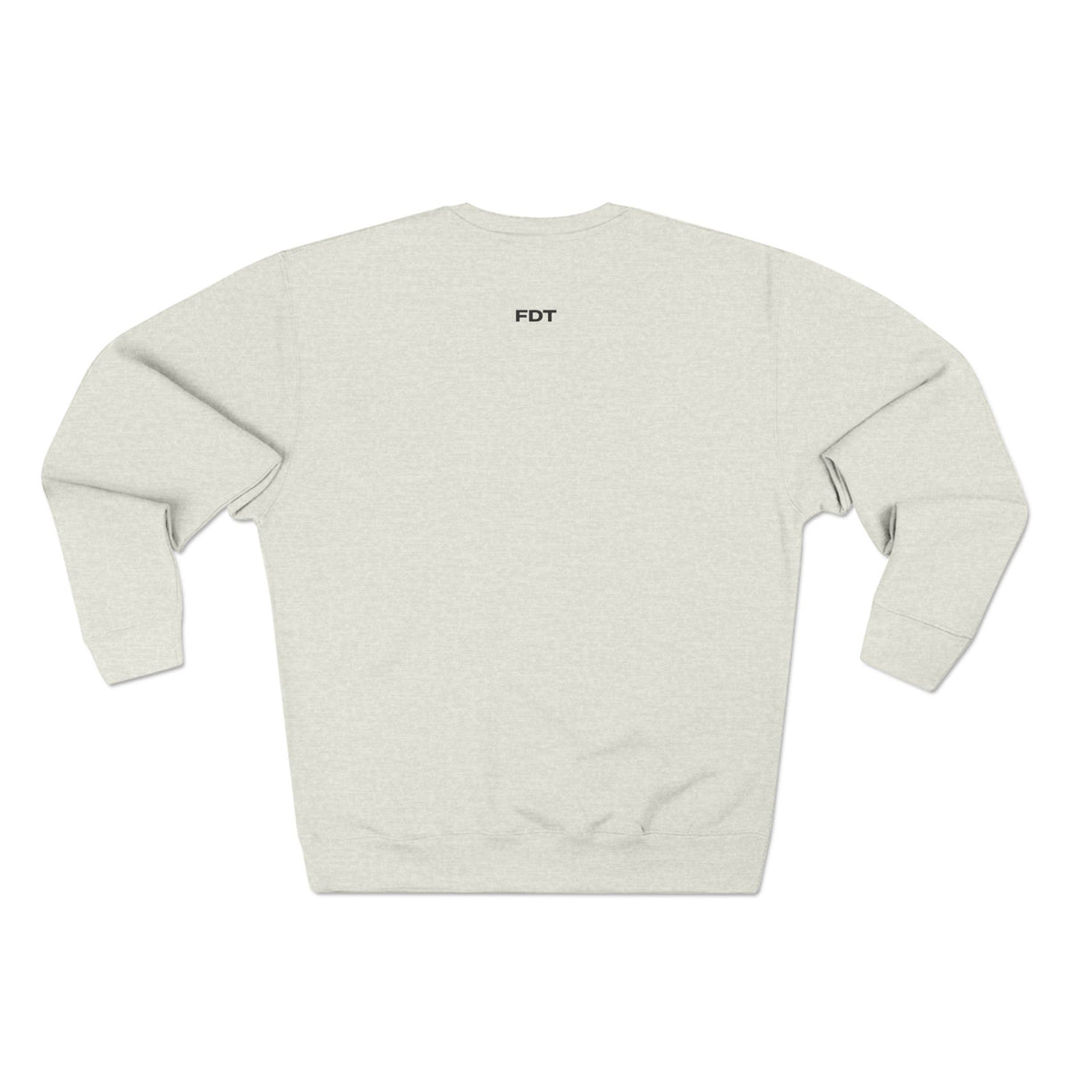 FDT Heavyweight Crewneck in Oatmeal Heather, back view (supplier mockup)
