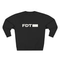 FDT Wordmark Crewneck in Black, front view (supplier mockup)