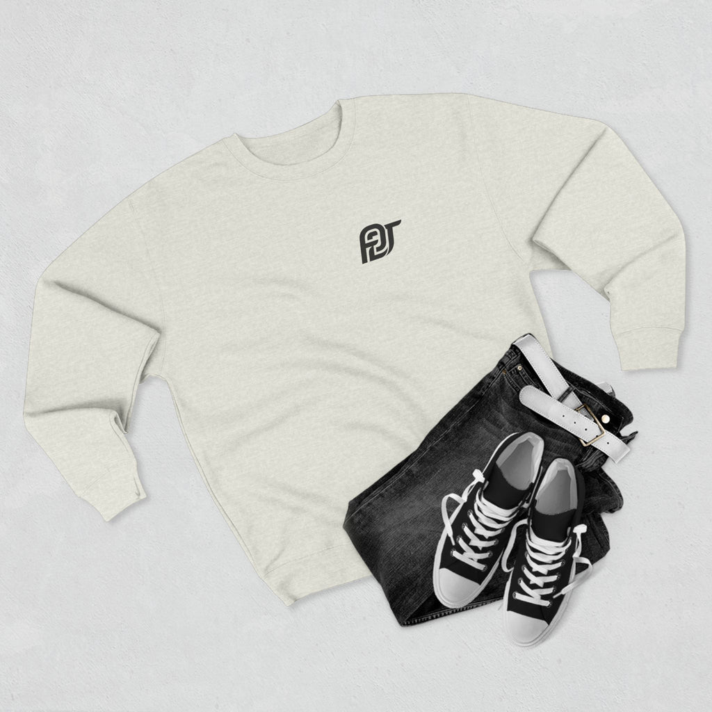 FDT Heavyweight Crewneck in Oatmeal Heather, flat lay view (supplier mockup)