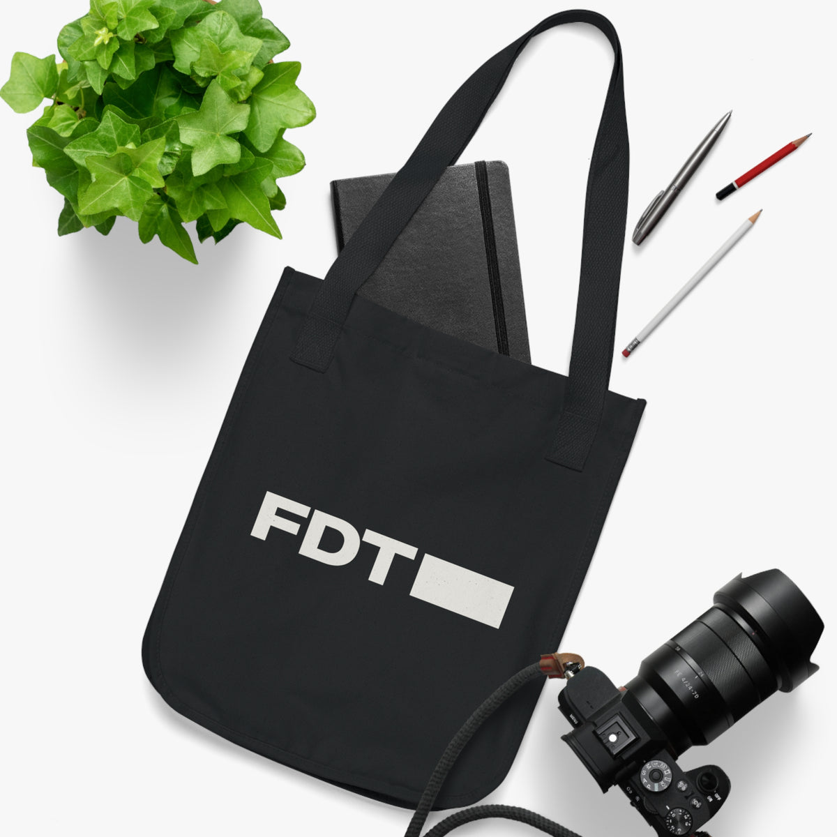 FDT Canvas Tote in Black, flat lay view (supplier mockup)