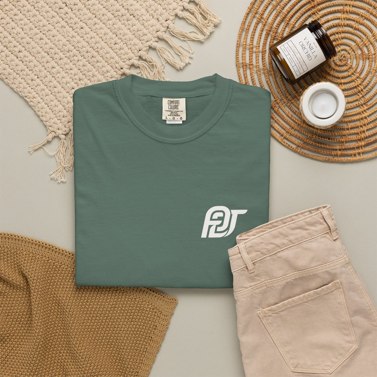 FDT Heavyweight Tee in Blue Spruce, alternate folded view (supplier mockup)