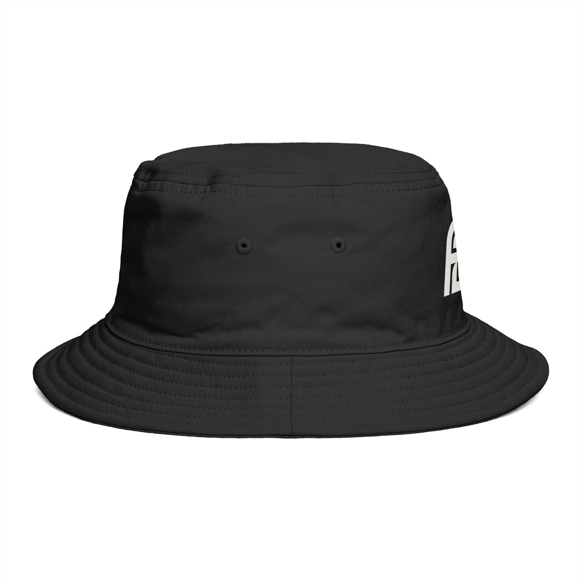 FDT Bucket Hat in Black, right side view (supplier mockup)