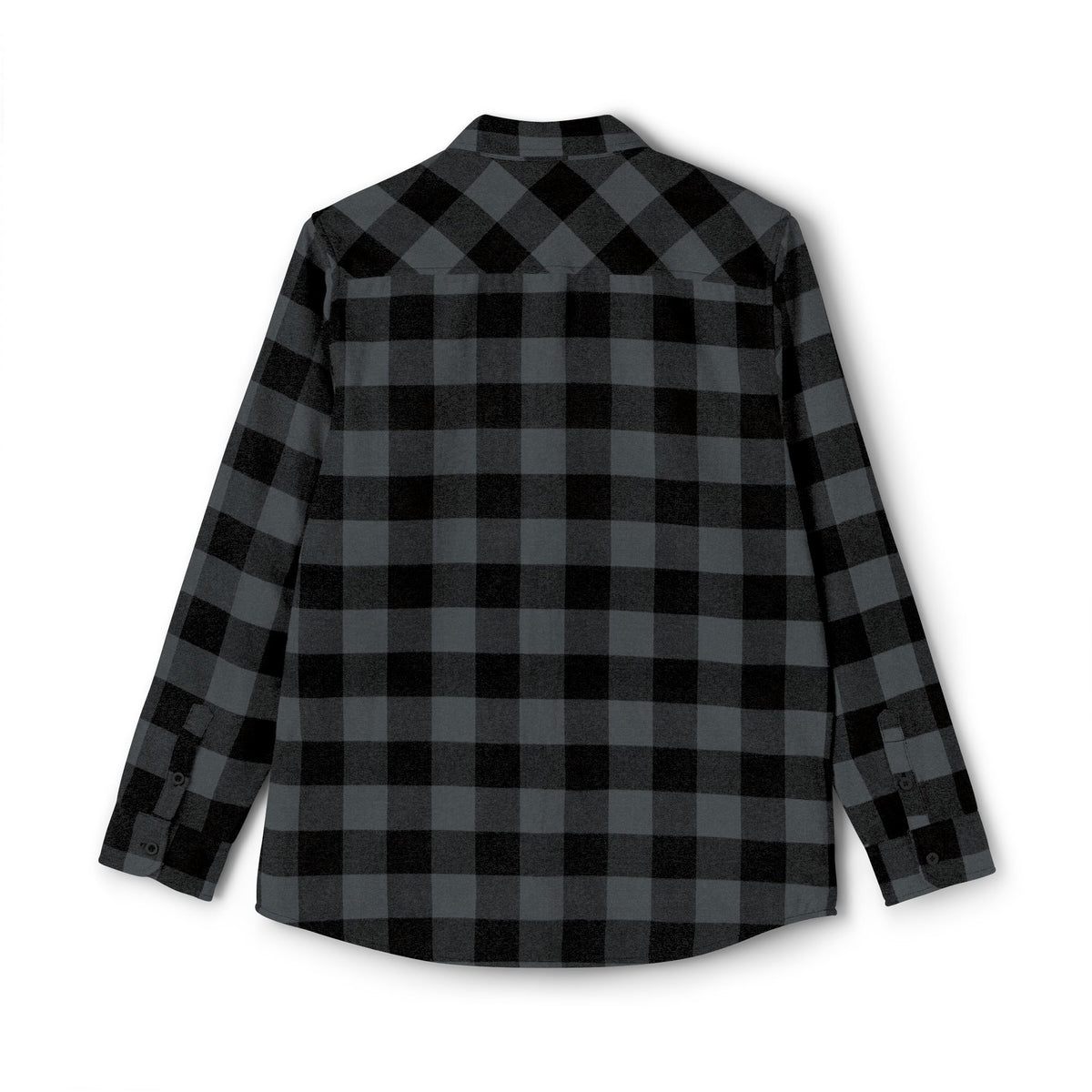 FDT Flannel Shirt in Charcoal Heather/ Black, back view (supplier mockup)