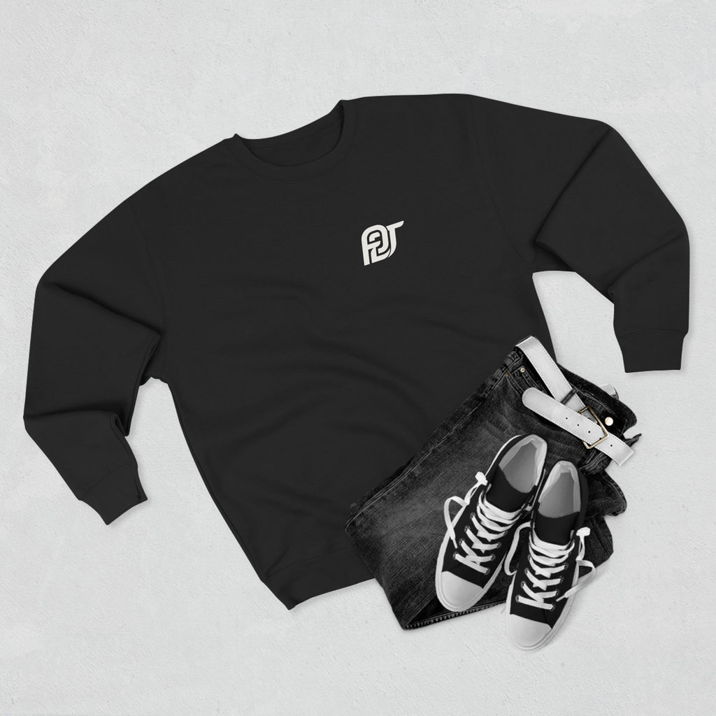 FDT Heavyweight Crewneck in Black, flat lay view (supplier mockup)