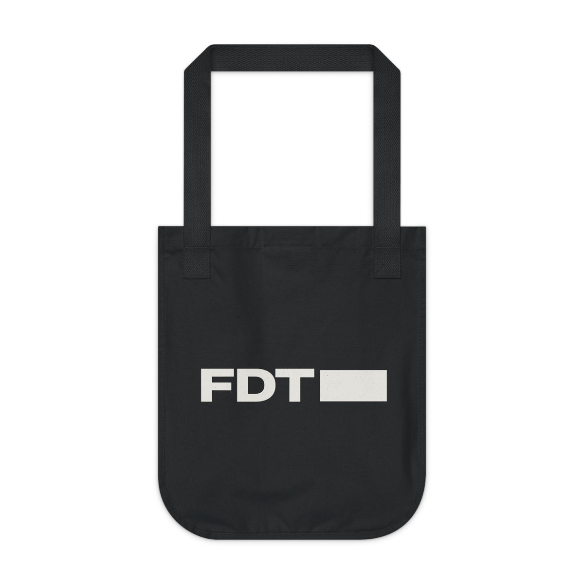 FDT Canvas Tote in Black, front view (supplier mockup)