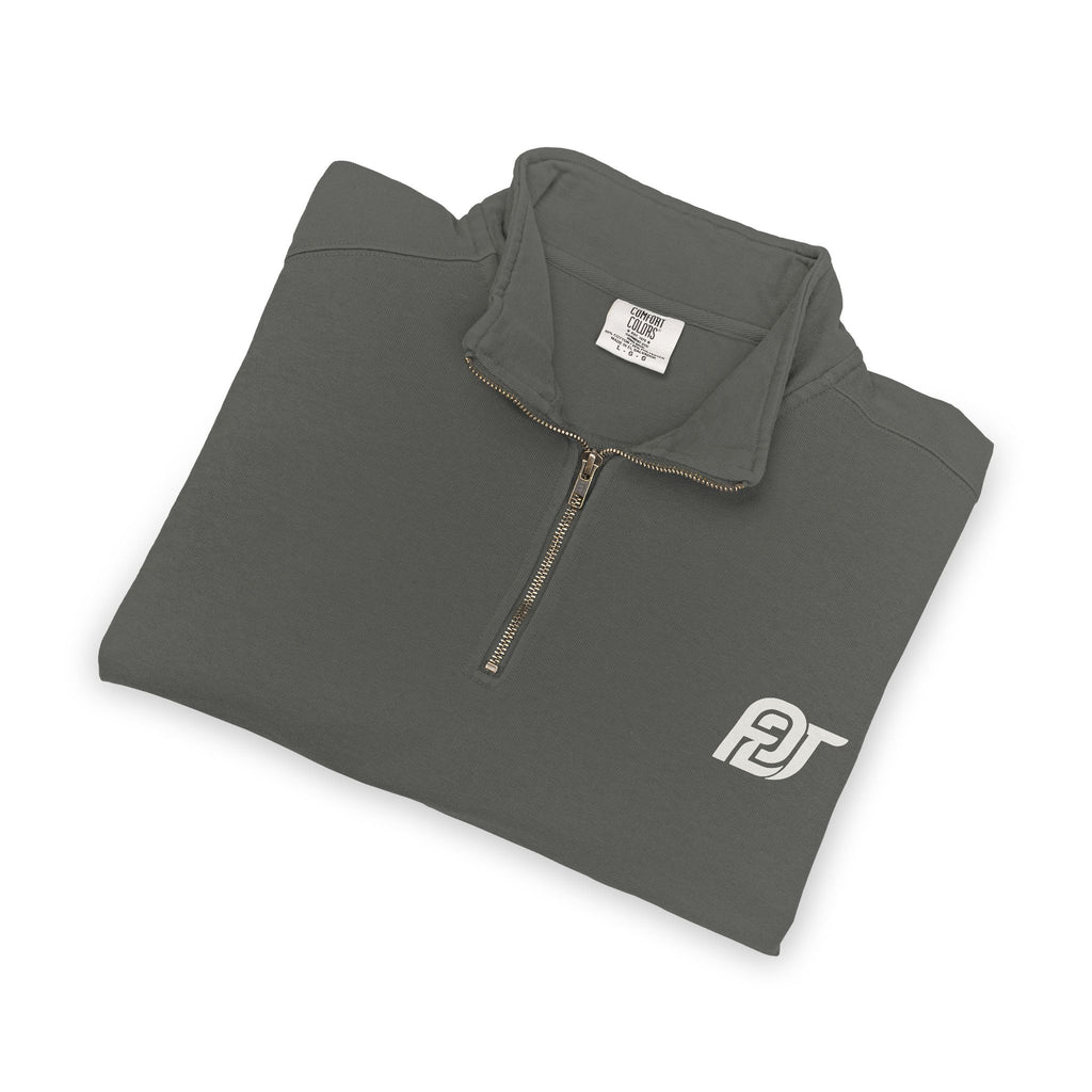 FDT Quarter Zip in Pepper, folded view (supplier mockup)
