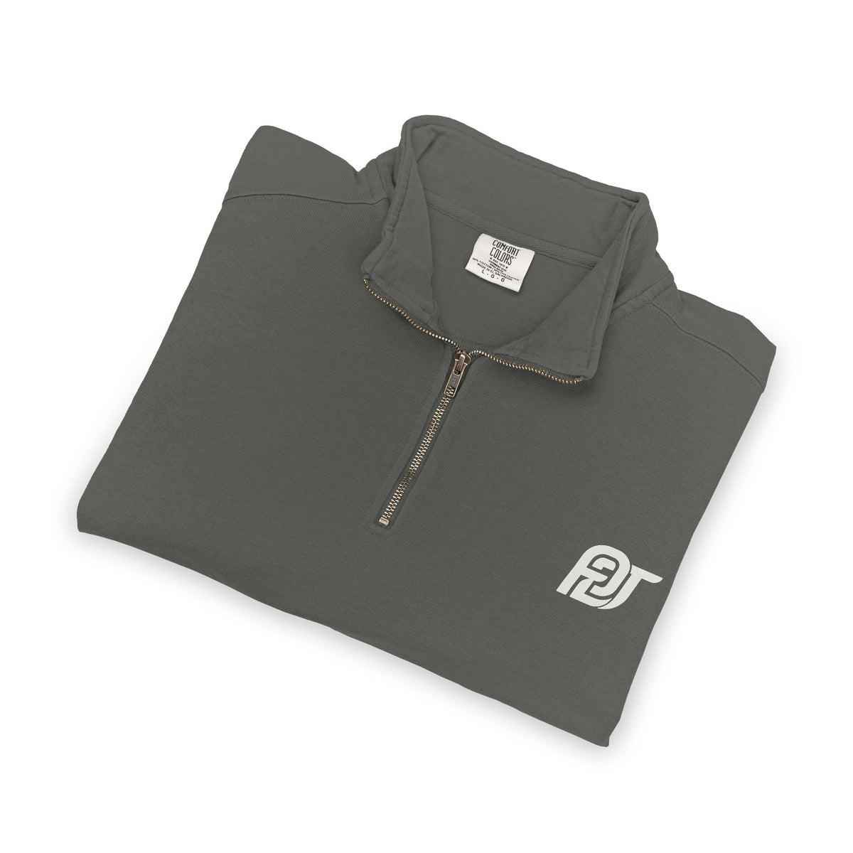 FDT Quarter Zip in Pepper, folded view (supplier mockup)