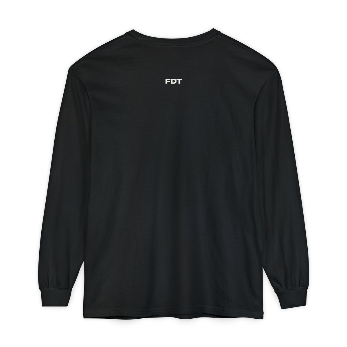 FDT Long Sleeve Tee in Black, back view (supplier mockup)