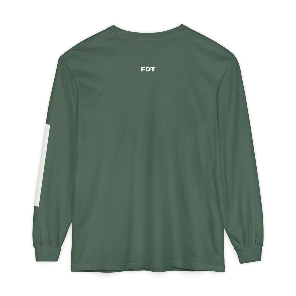 FDT Redaction Long Sleeve in Blue Spruce, back view (supplier mockup)
