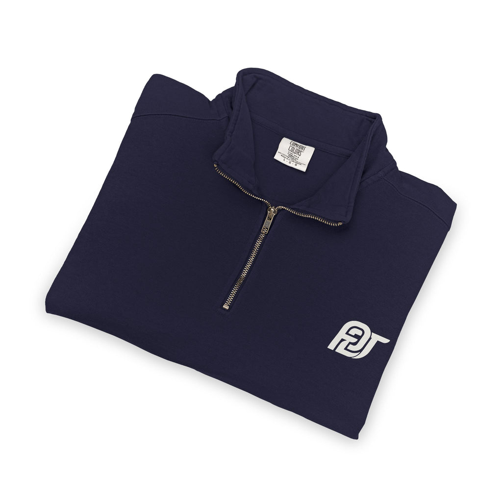 FDT Quarter Zip in True Navy, folded view (supplier mockup)