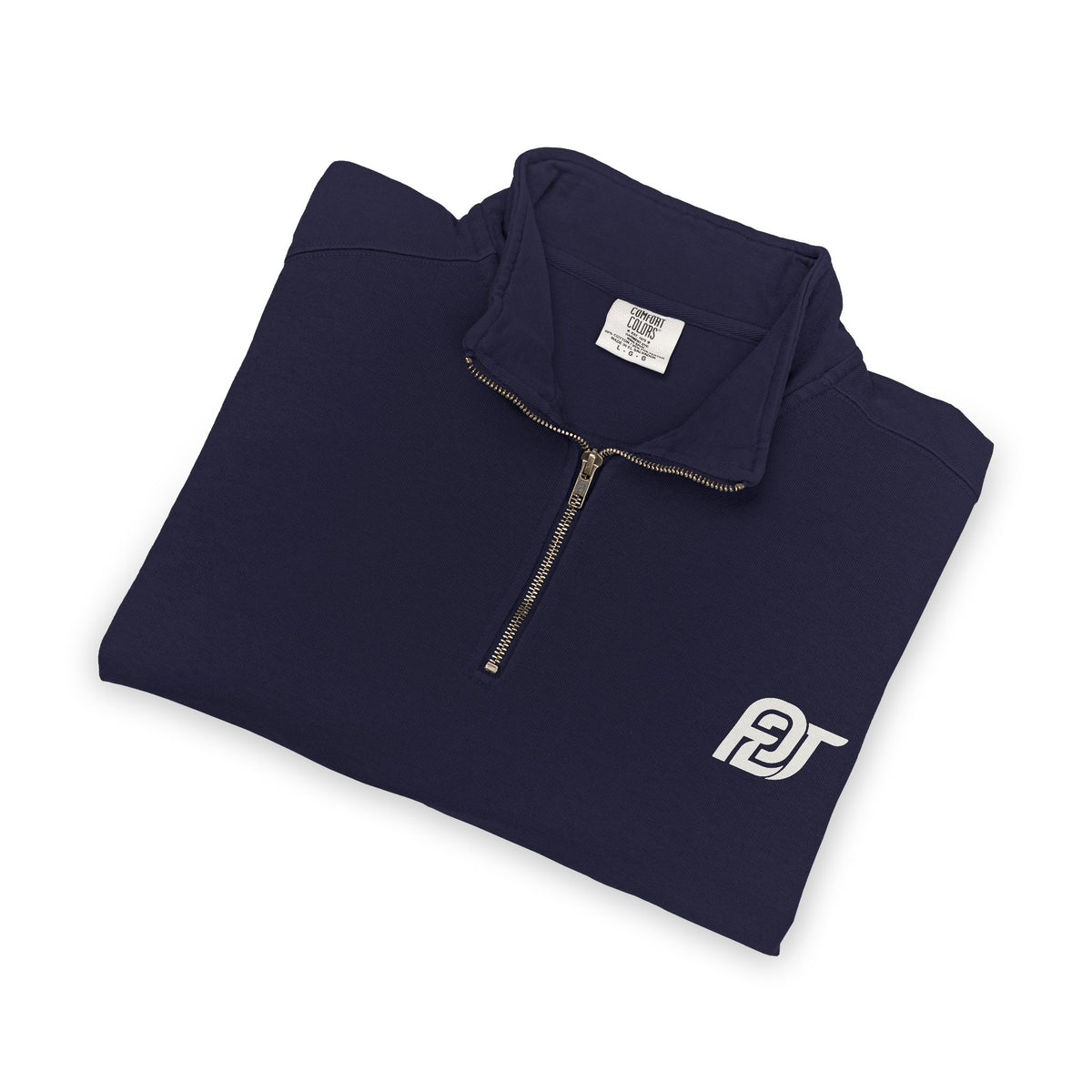 FDT Quarter Zip in True Navy, folded view (supplier mockup)