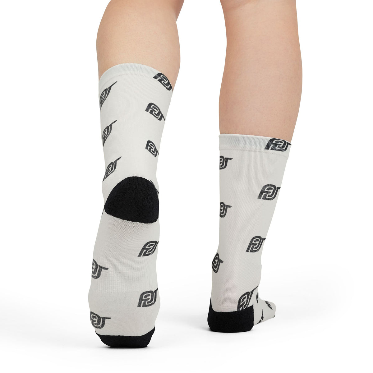 FDT Monogram Sock, back view on a person (supplier mockup)