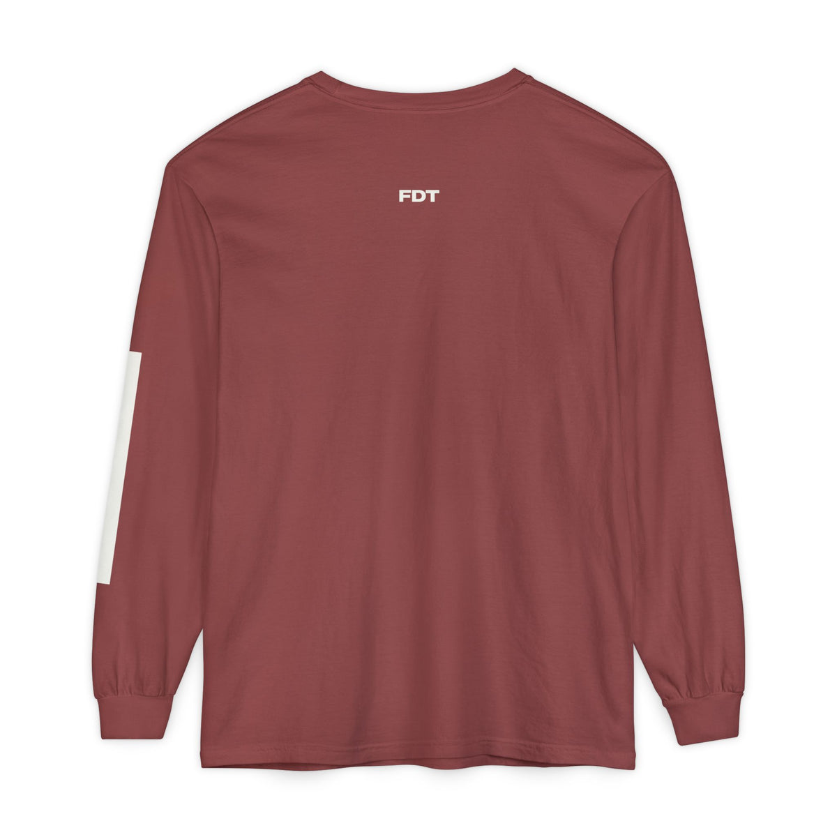 FDT Redaction Long Sleeve in Brick, back view (supplier mockup)