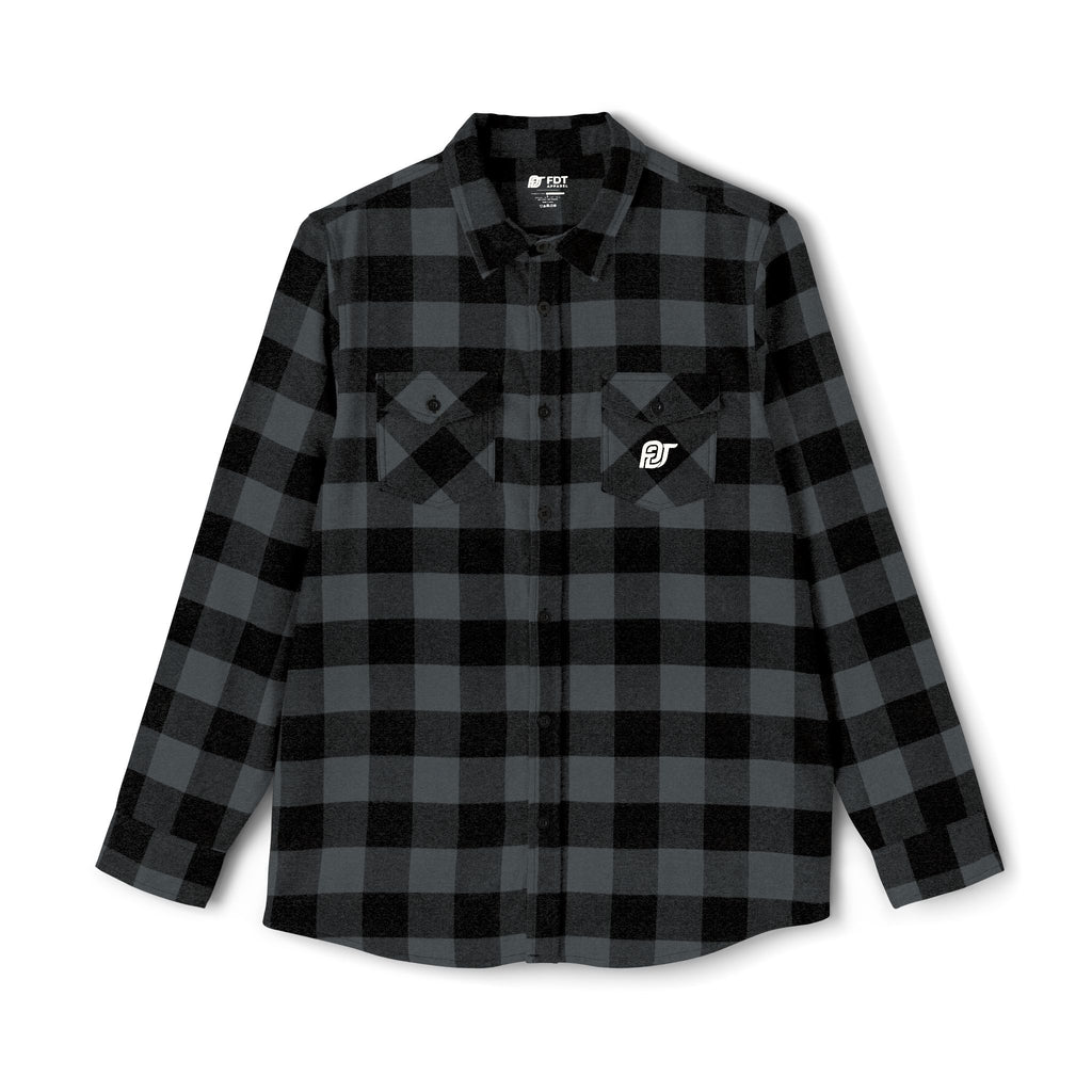 FDT Flannel Shirt in Charcoal Heather/ Black, front view (supplier mockup)