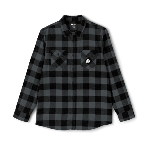 FDT Flannel Shirt in Charcoal Heather/ Black, front view (supplier mockup)