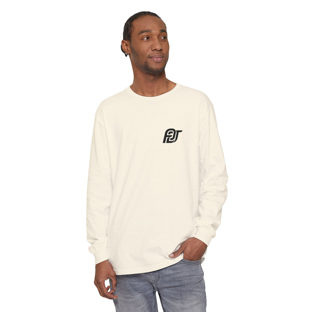 FDT Long Sleeve Tee in Ivory, front view on a person (supplier mockup)