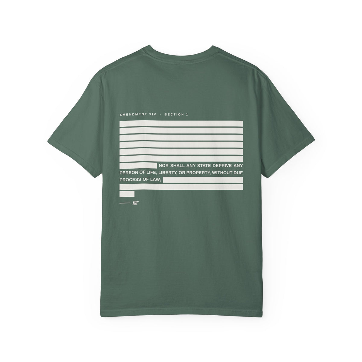 FDT Due Process Tee in Blue Spruce, back view (supplier mockup)
