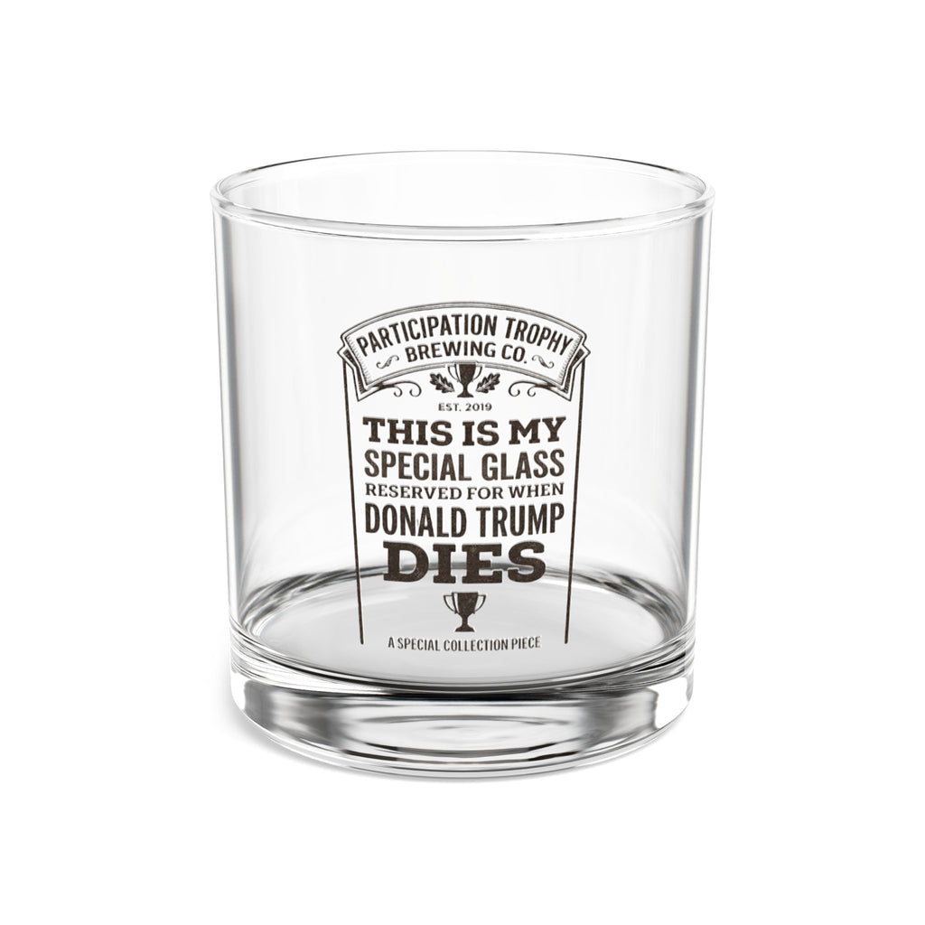 The “Conclusion” 10oz rocks glass by PT Brewco — front view of the etched design