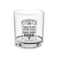 The “Conclusion” 10oz rocks glass by PT Brewco — front view of the etched design