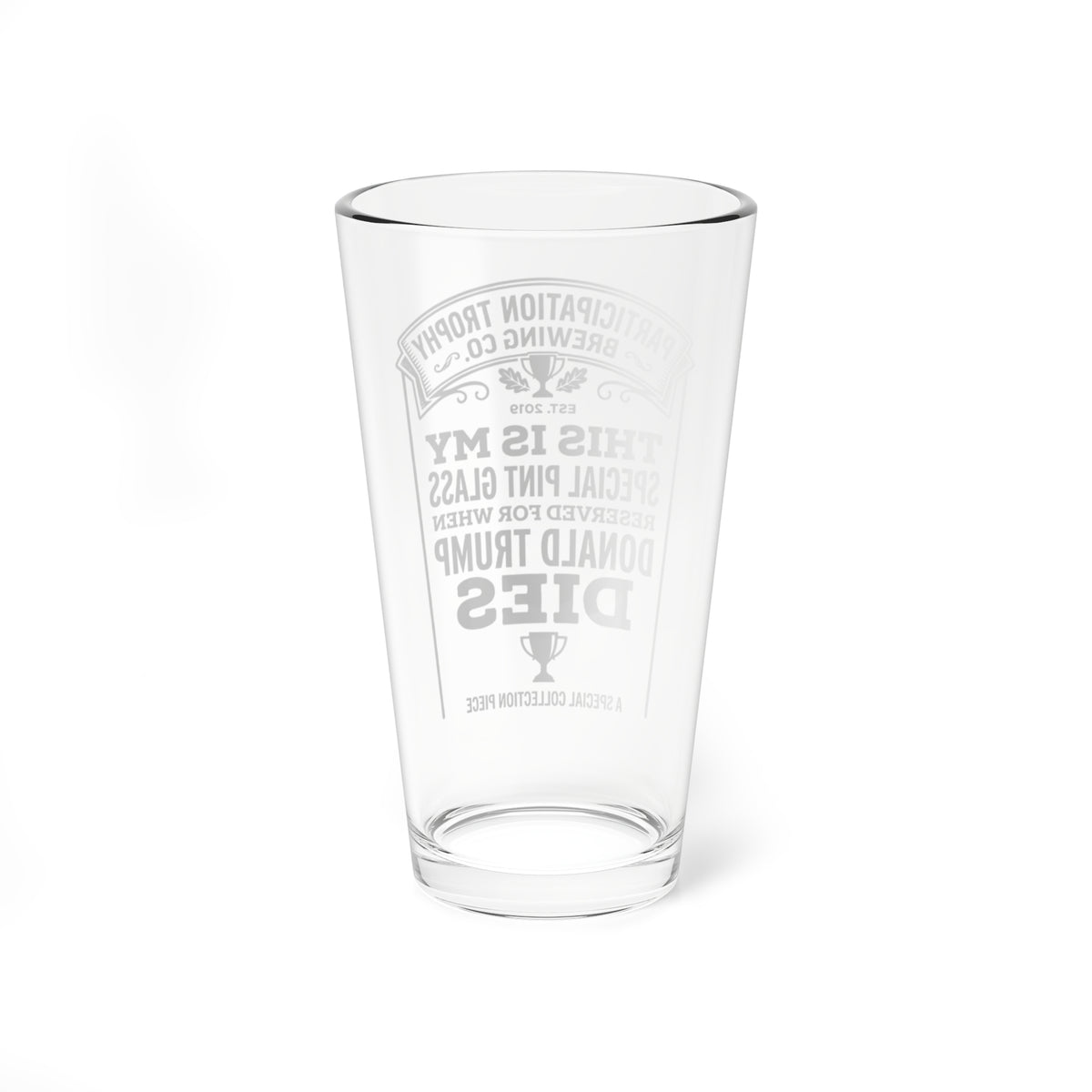 The “Conclusion” 16oz pint glass — alternate angle