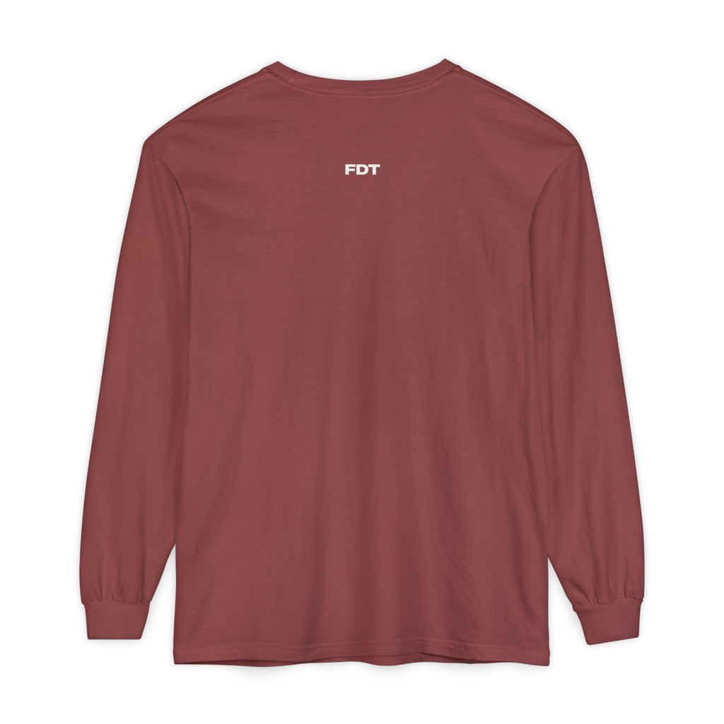 FDT Long Sleeve Tee in Brick, back view (supplier mockup)