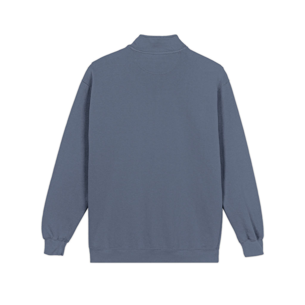 FDT Quarter Zip in Blue Jean, back view (supplier mockup)